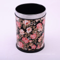 Flower Design Leather Covered Open Top Waste Bin (A12-1903Q)